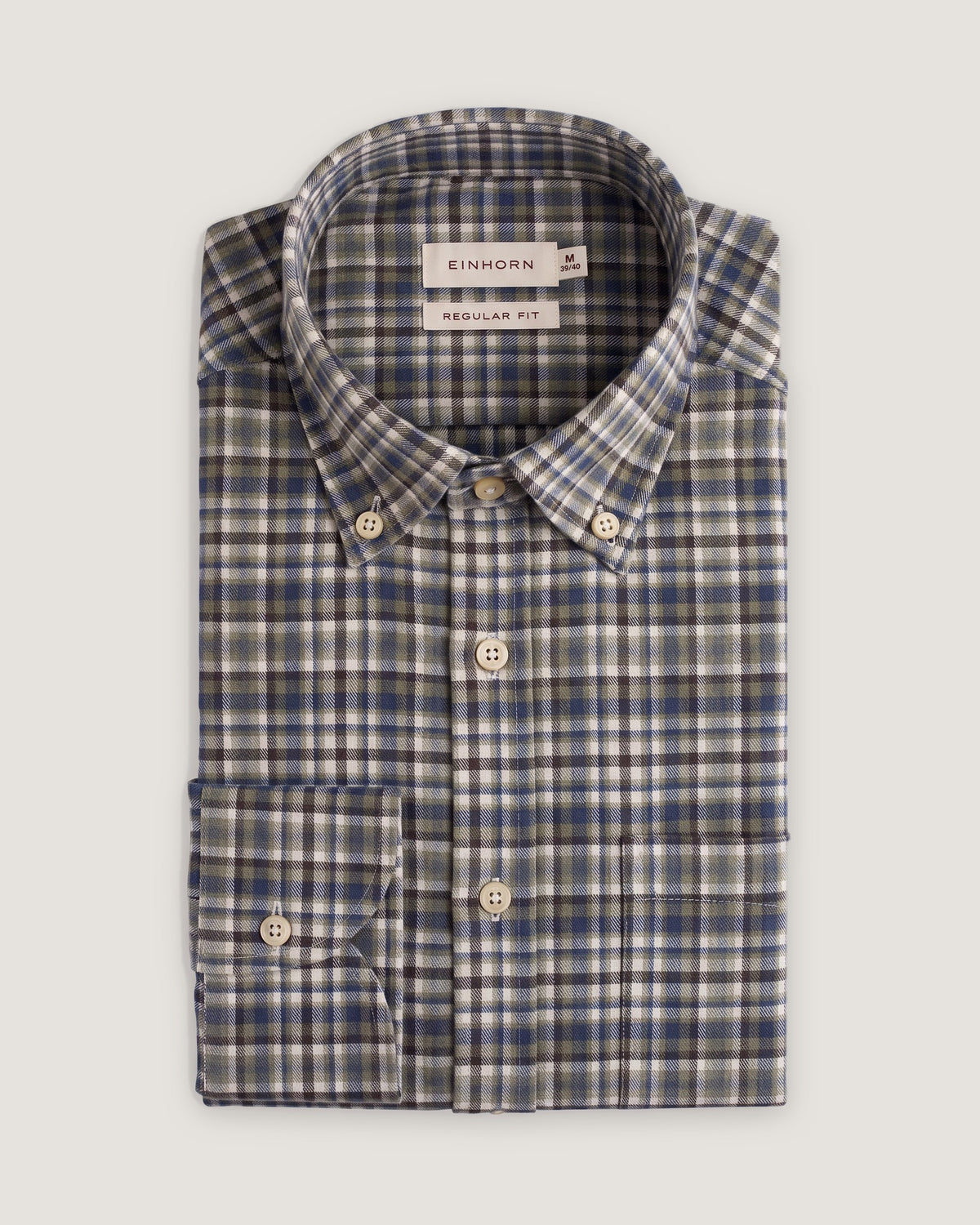 Hemd Regular Fit Flanell Check Navy mit Button Down und Brusttasche