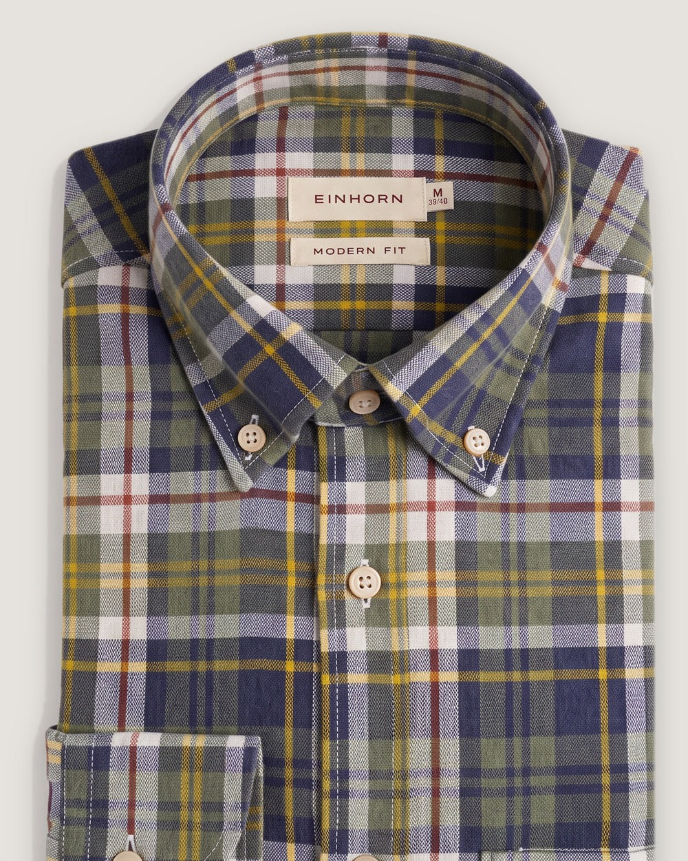 Hemd Modern Fit Flanell Check Grün mit Button Down und Brusttasche, Detail Kragen
