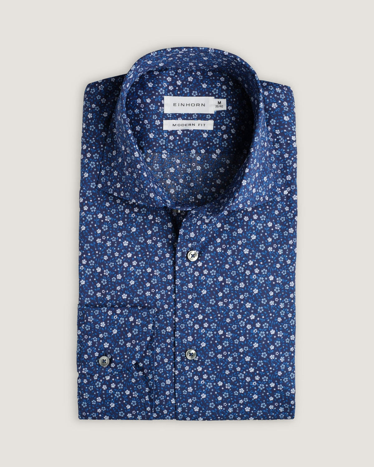 Hemd Modern Fit Gewaschen Blumenprint Navy/Blau – Detailansicht