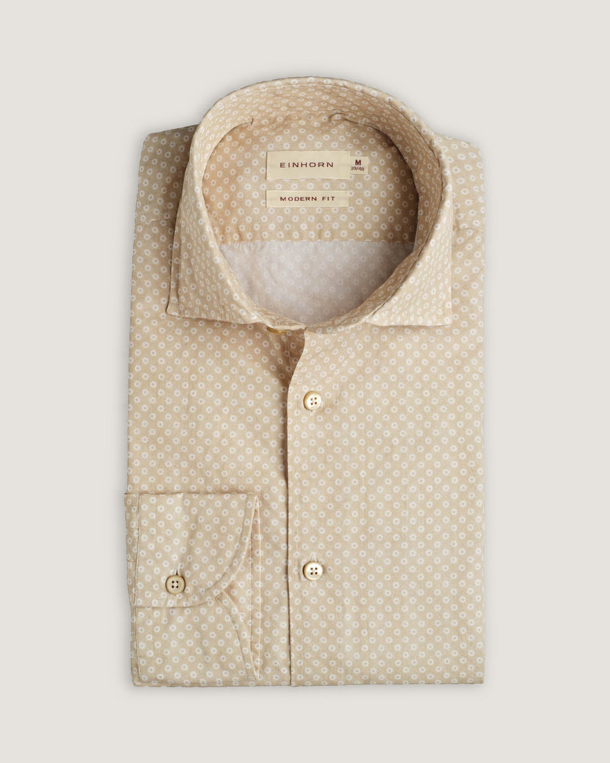 Hemd Modern Fit Gewaschen Print Beige/Weiss