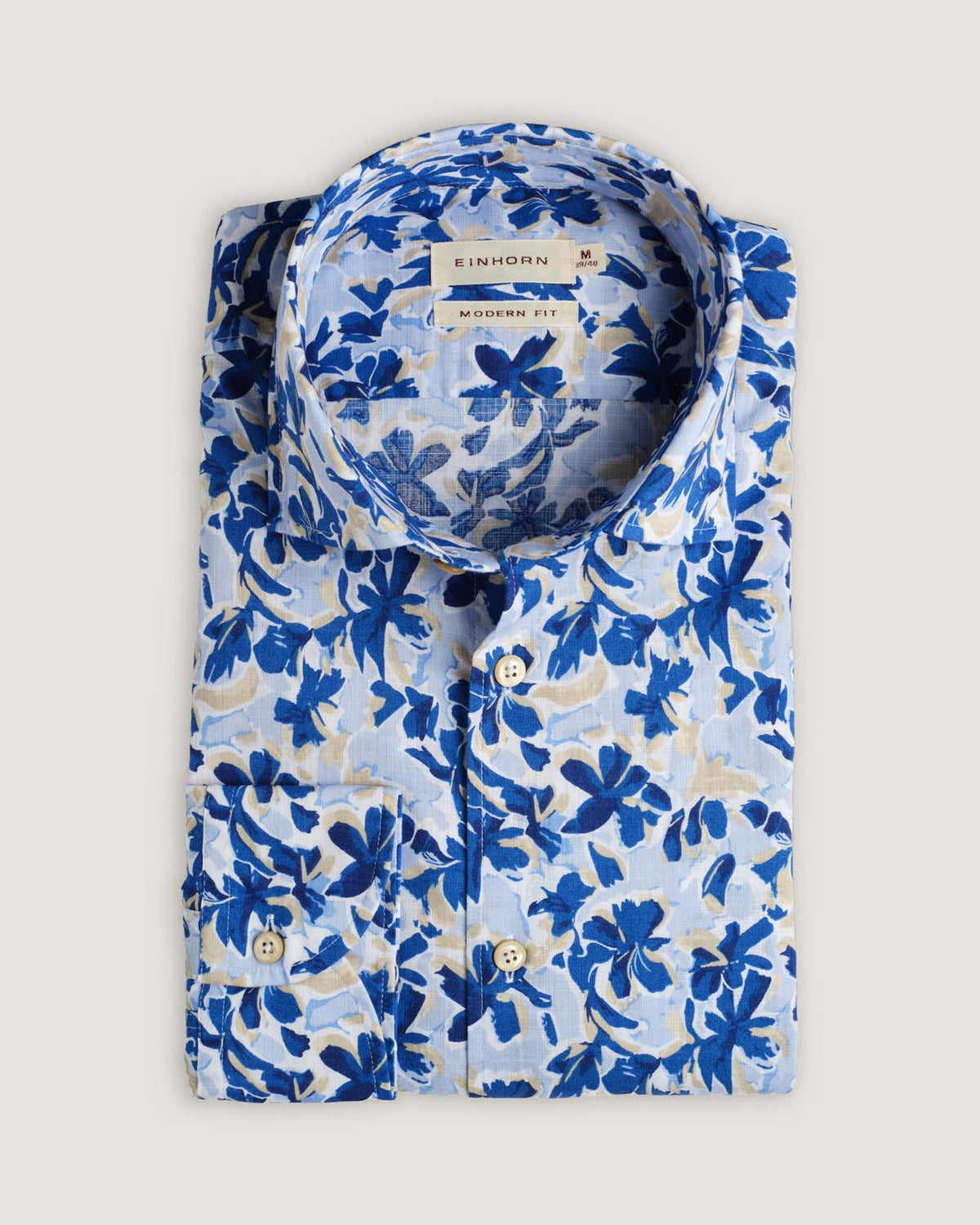 Hemd Modern Fit Gewaschen Blumenprint Navy/Blau