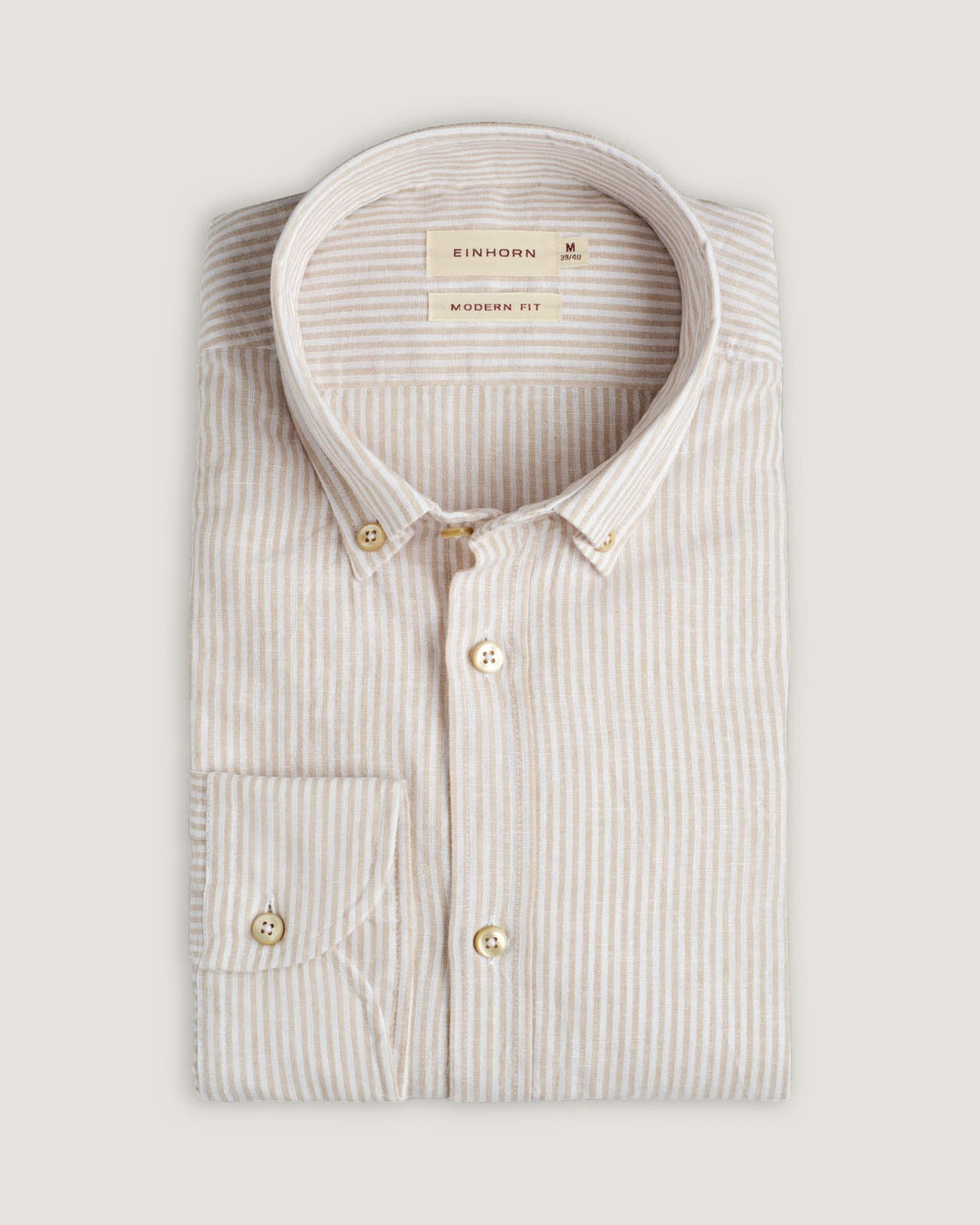 Leinenhemd Modern Fit Button Down Beige Gestreift