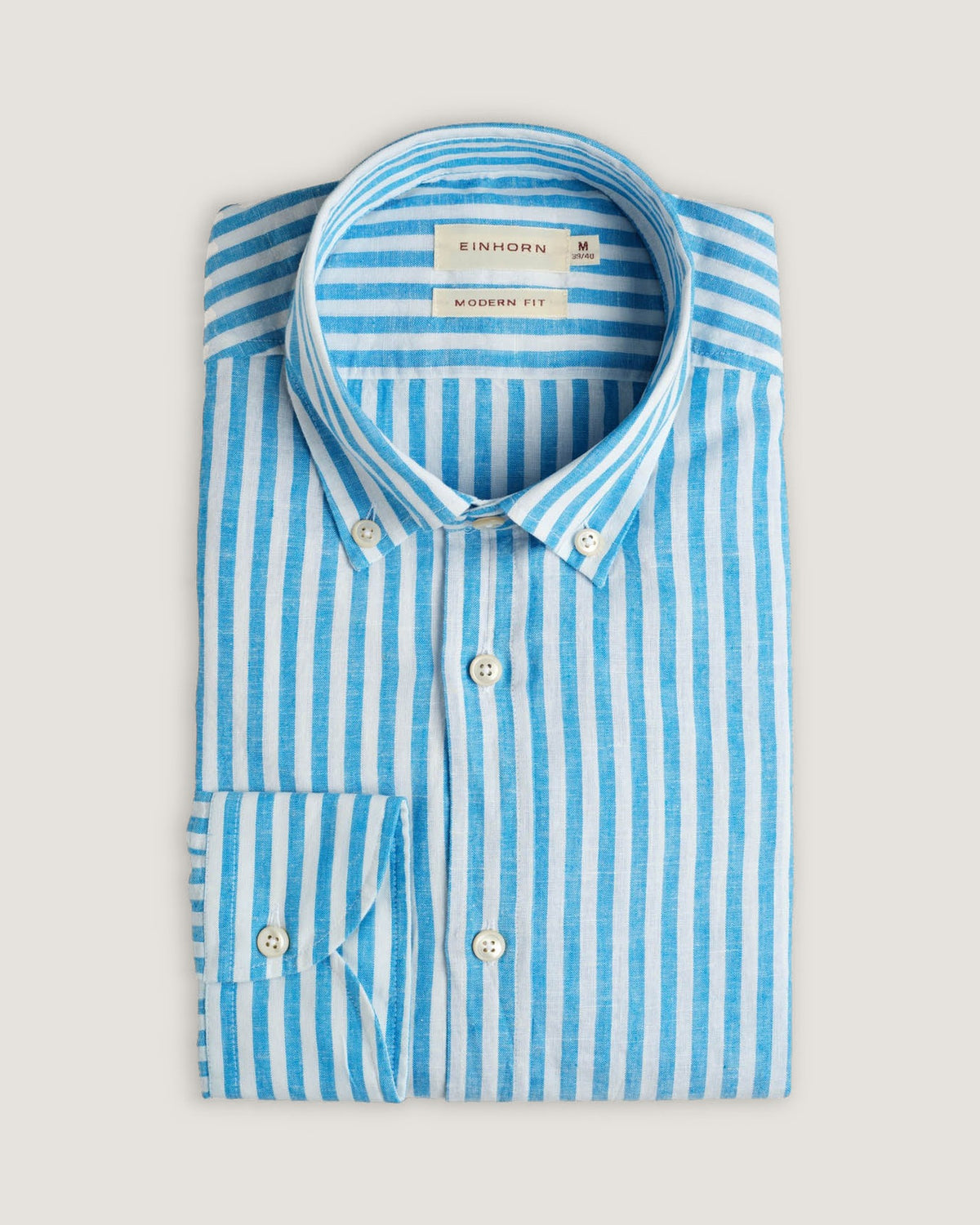 Leinenhemd Modern Fit Button Down Aqua Gestreift