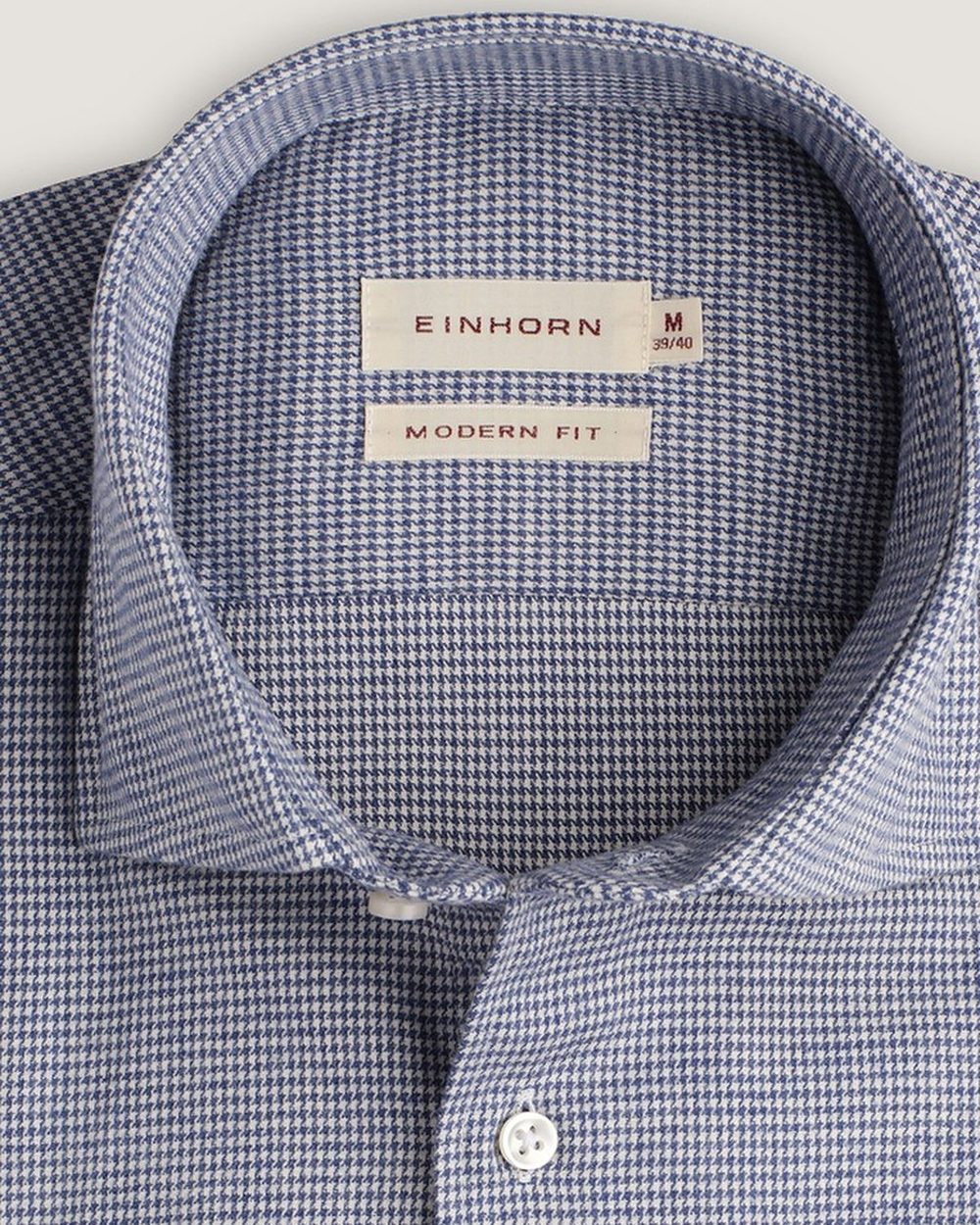 Flanellhemd Modern Fit Houndstooth Blau/Grau, Detail Kragen
