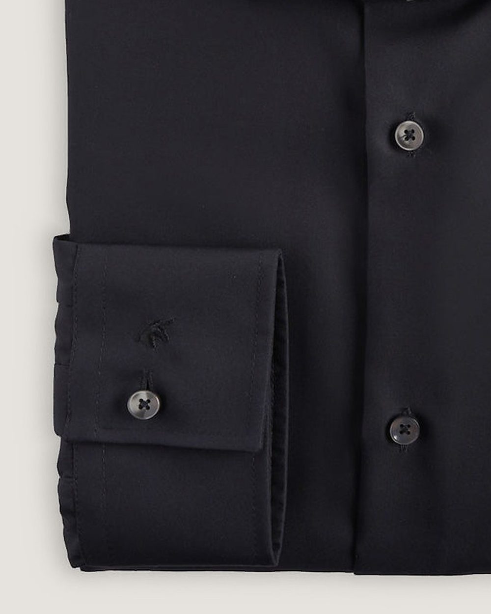 Hemd Body Fit Non Iron Schwarz, Detail Manschette und Stoff