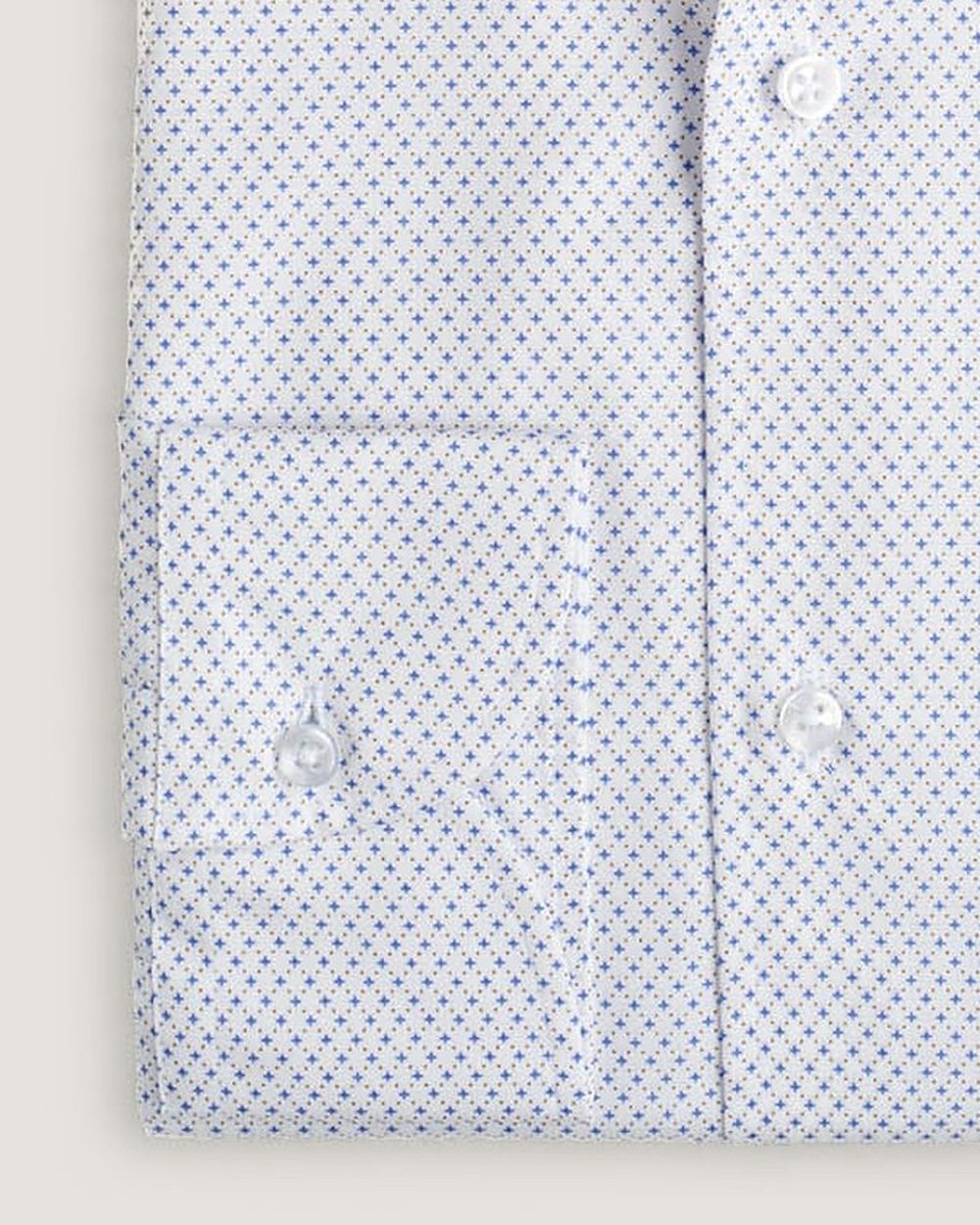 Hemd Modern Fit Gewaschen Blumenprint Braun/Blau, Detail Manschette und Stoff