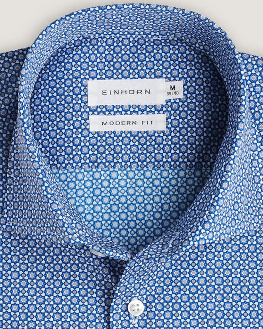 Hemd Modern Fit Gewaschen Print Braun/Blau, Detail Kragen