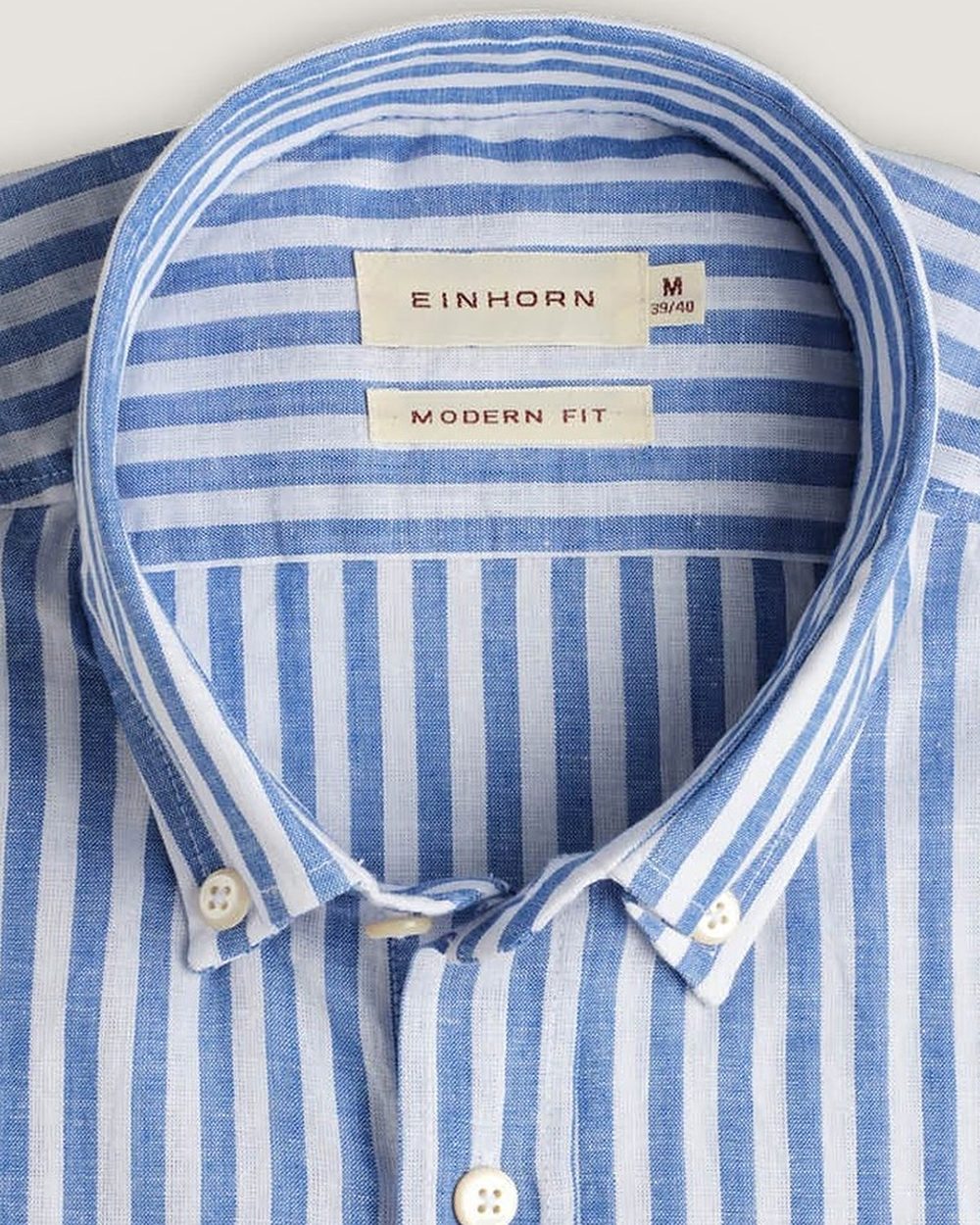 Leinenhemd Modern Fit Button Down Gewaschen Navy Gestreift, Detail Kragen