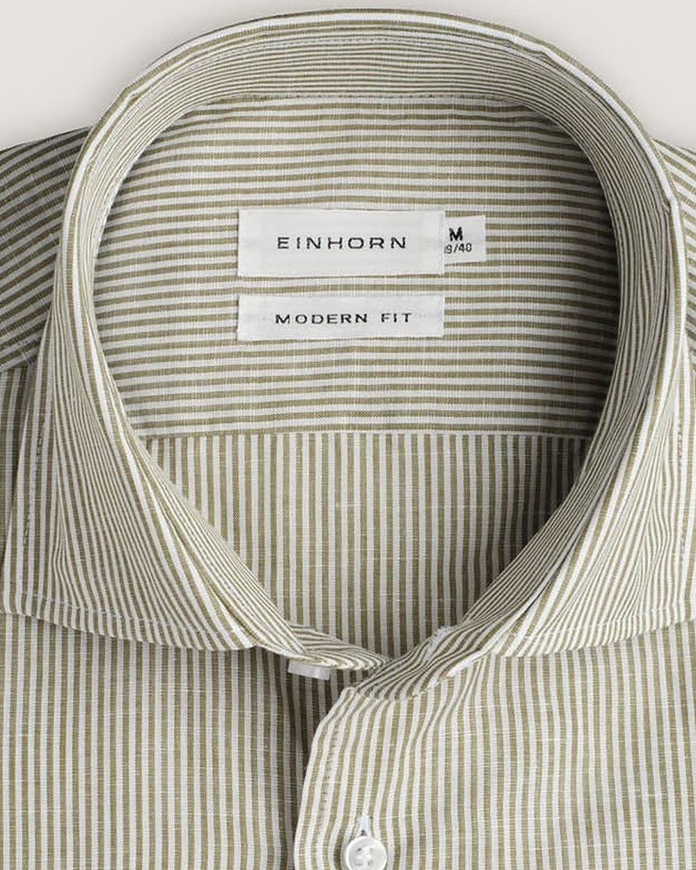 Leinenhemd Modern Fit Grün Gestreift, Detail Kragen