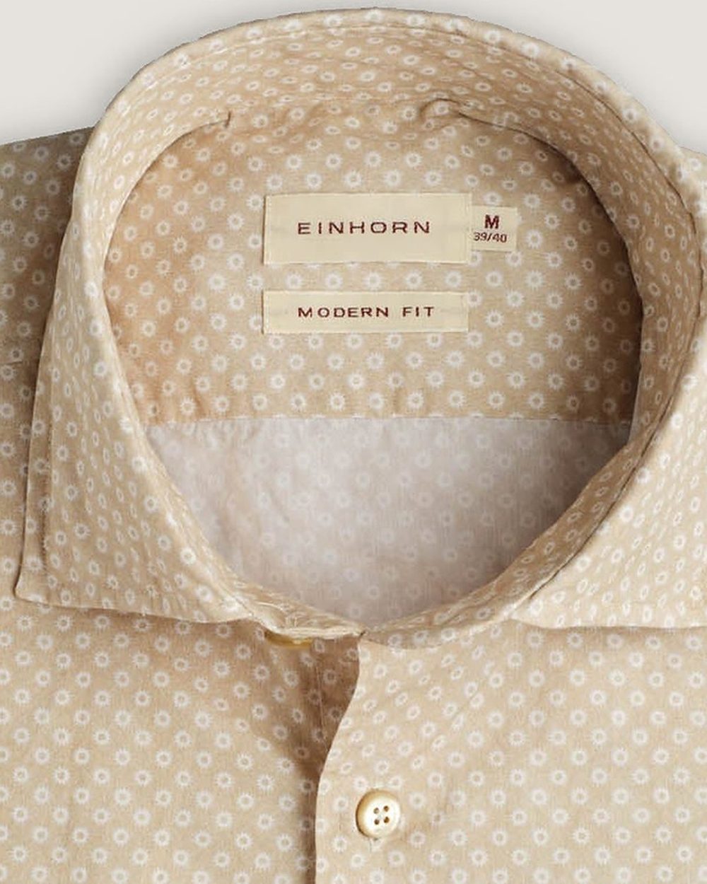 Hemd Modern Fit Gewaschen Print Beige/Weiss, Detail Kragen
