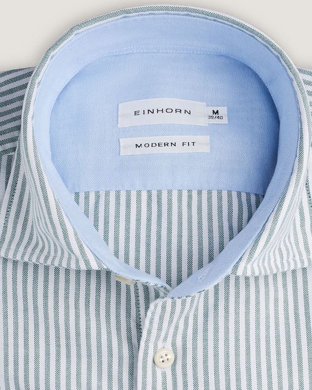 Oxfordhemd Modern Fit Grün Gestreift mit Kontrast, Detail Kragen