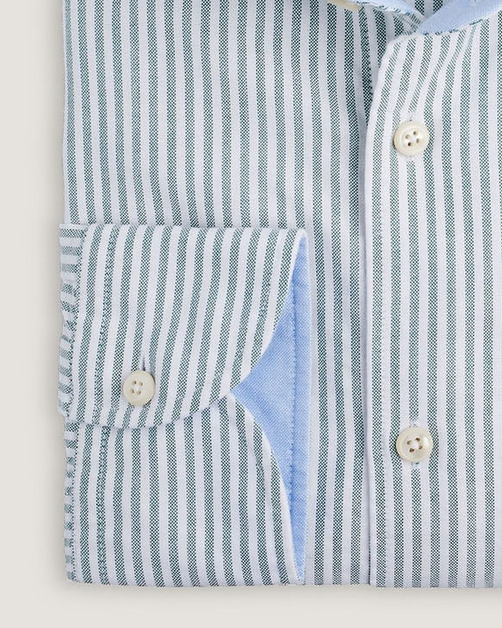Oxfordhemd Modern Fit Grün Gestreift mit Kontrast, Detail Manschette und Stoff
