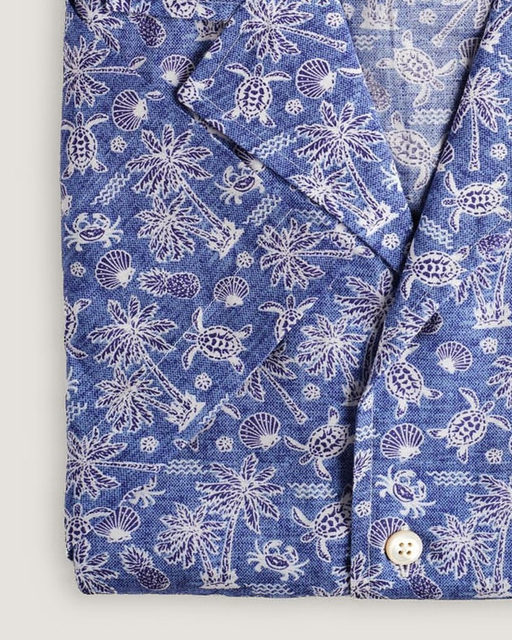 Resort-Hemd Gewaschen Print Blau/Navy, Detail Manschette und Stoff