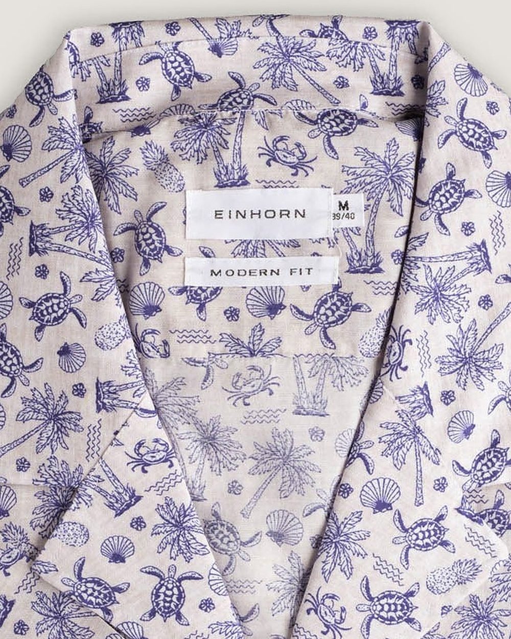 Resort-Hemd Gewaschen Print Grau/Blau, Detail Kragen