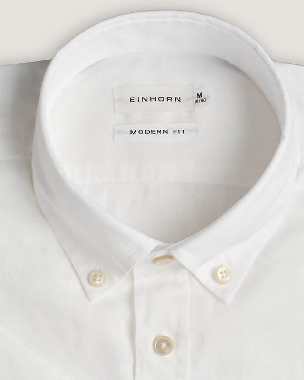 Kurzarm-Leinenhemd Modern Fit Button Down Weiss, Detail Kragen