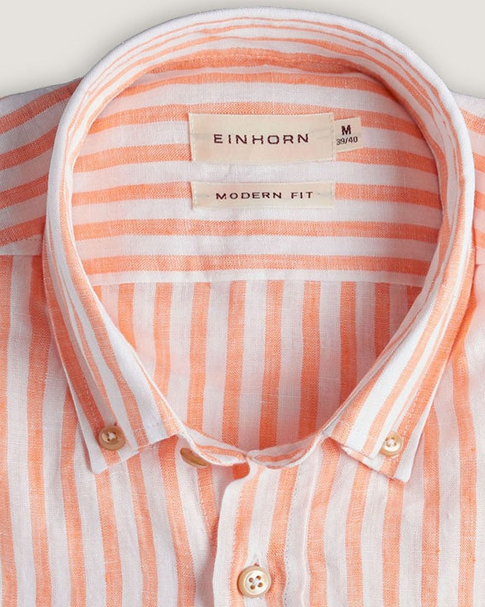 Leinenhemd Modern Fit Button Down Orange mit Brusttasche, Detail Kragen