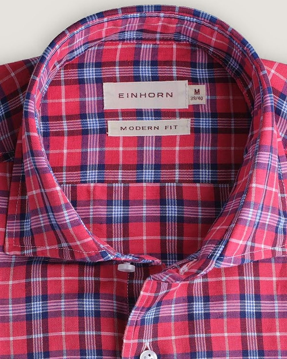 Hemd Modern Fit Leinenmix Rot/Blau Kariert, Detail Kragen