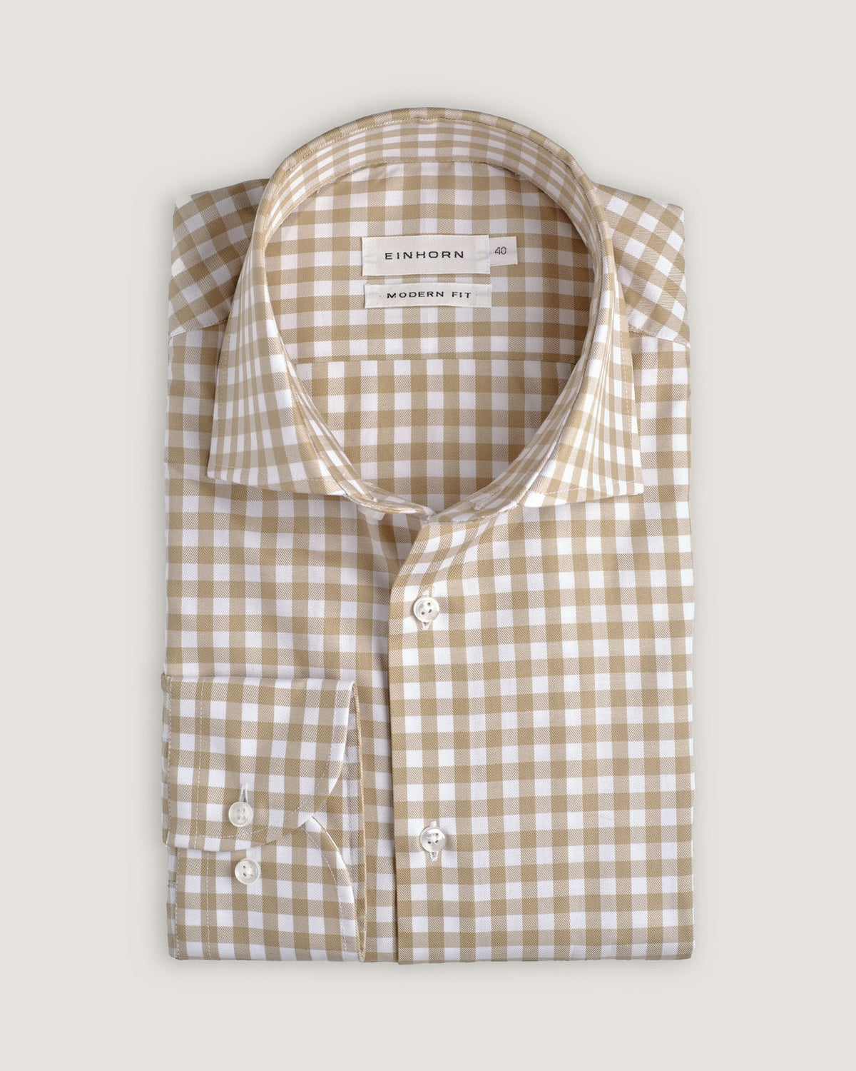 Hemd Modern Fit Twill Beige Kariert – Detailansicht