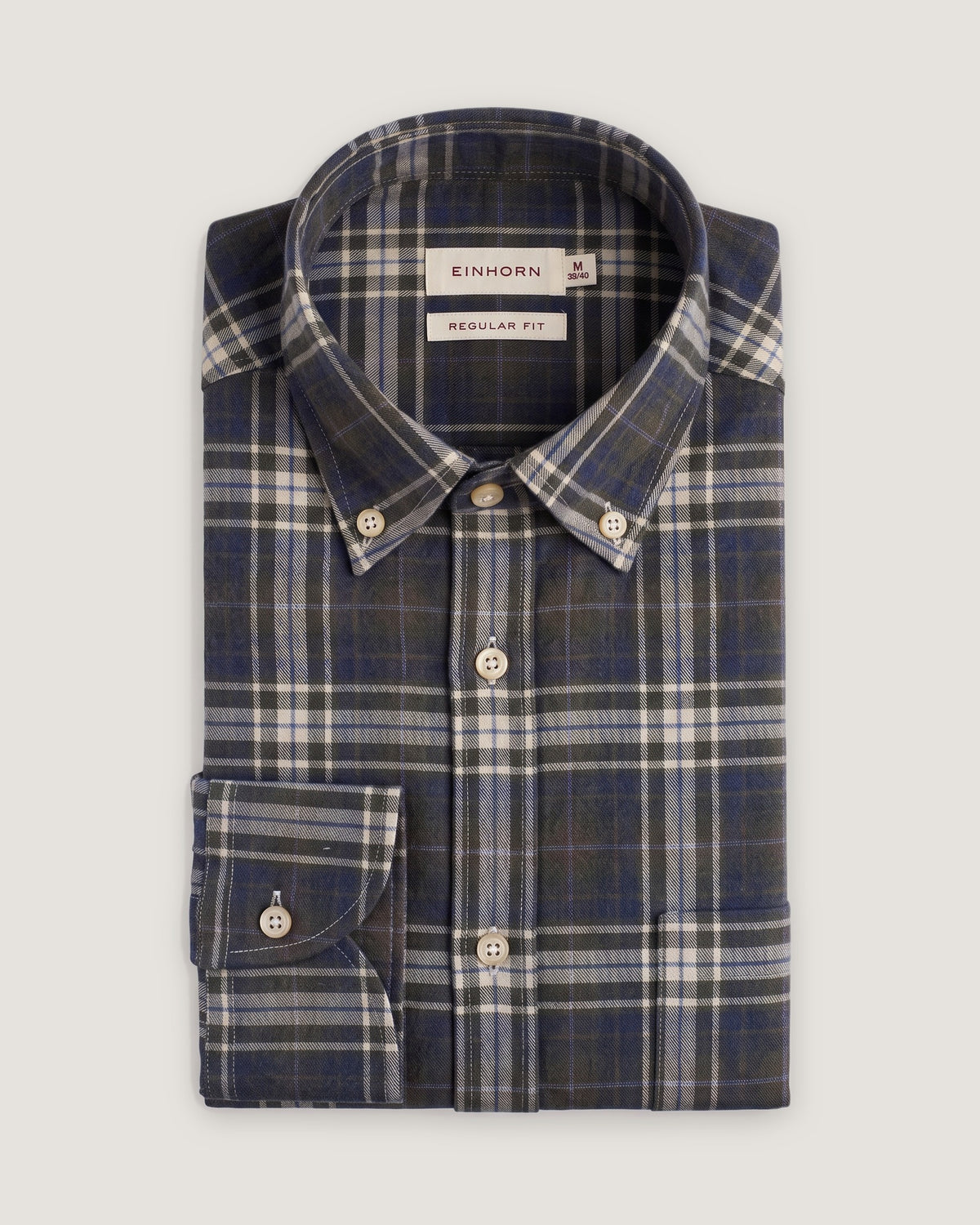 Hemd Regular Fit Flanell Check Oliv mit Button Down und Brusttasche