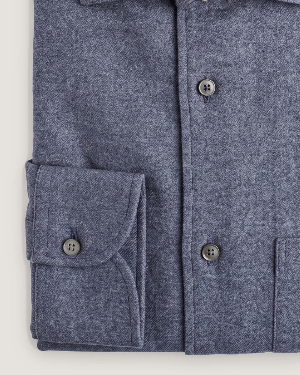 Hemd Modern Fit Flanell Grau mit Brusttasche, Detail Manschette und Stoff