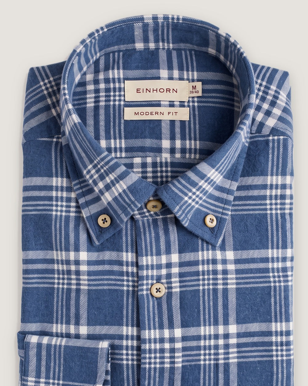 Hemd Modern Fit Flanell Check Blau mit Button Down und Brusttasche, Detail Kragen