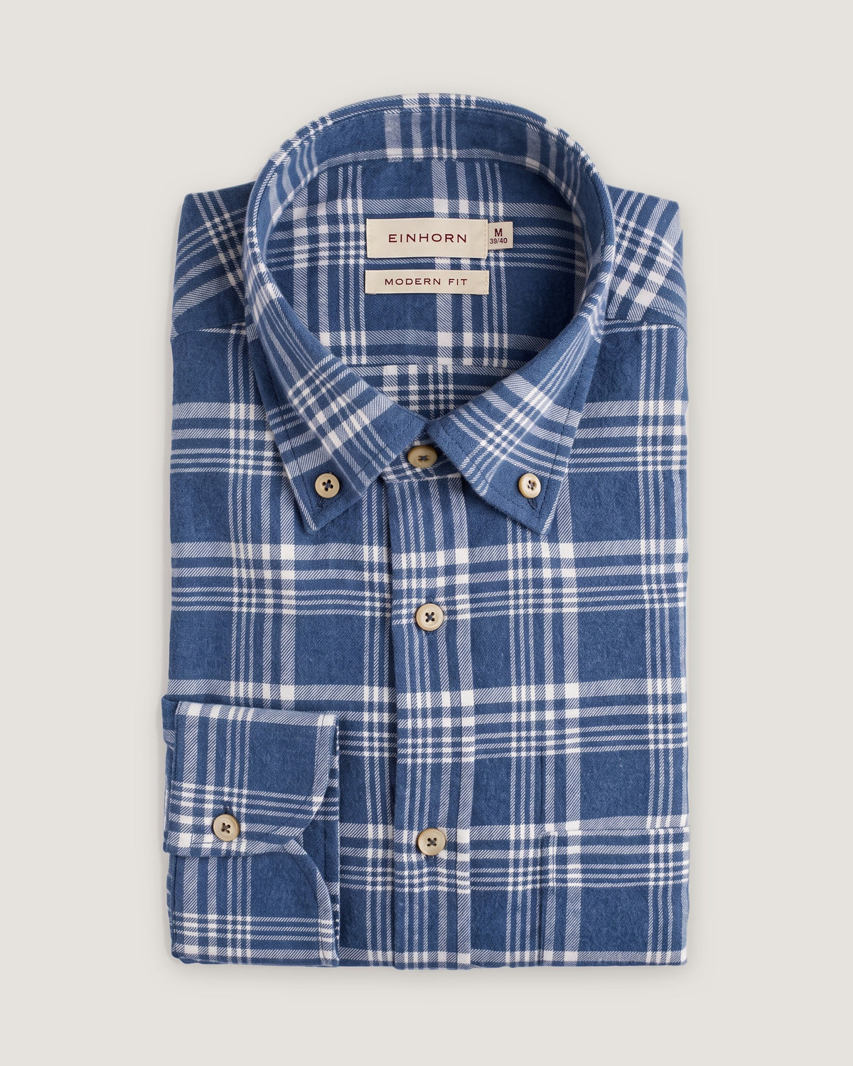 Hemd Modern Fit Flanell Check Blau mit Button Down und Brusttasche
