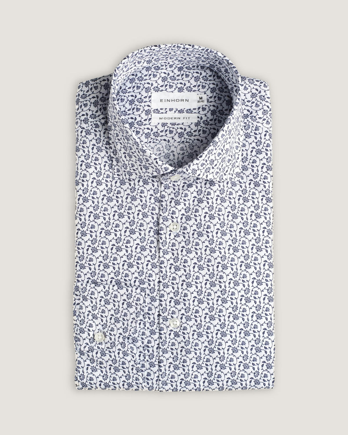 Hemd Modern Fit Gewaschen Blumenprint Navy/Weiss