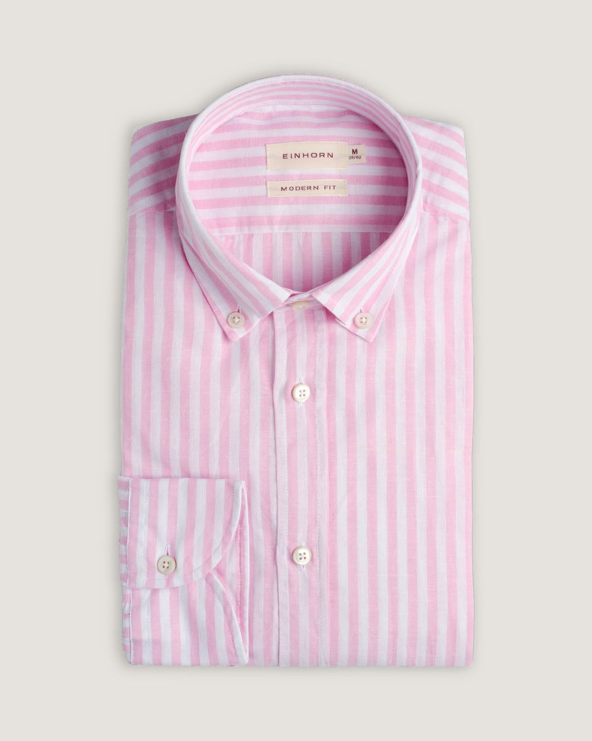 Leinenhemd Modern Fit Button Down Rosa Gestreift – Detailansicht