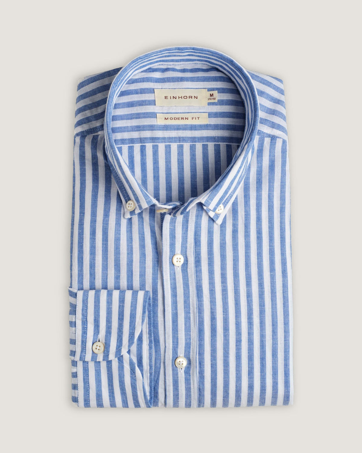 Leinenhemd Modern Fit Button Down Gewaschen Navy Gestreift