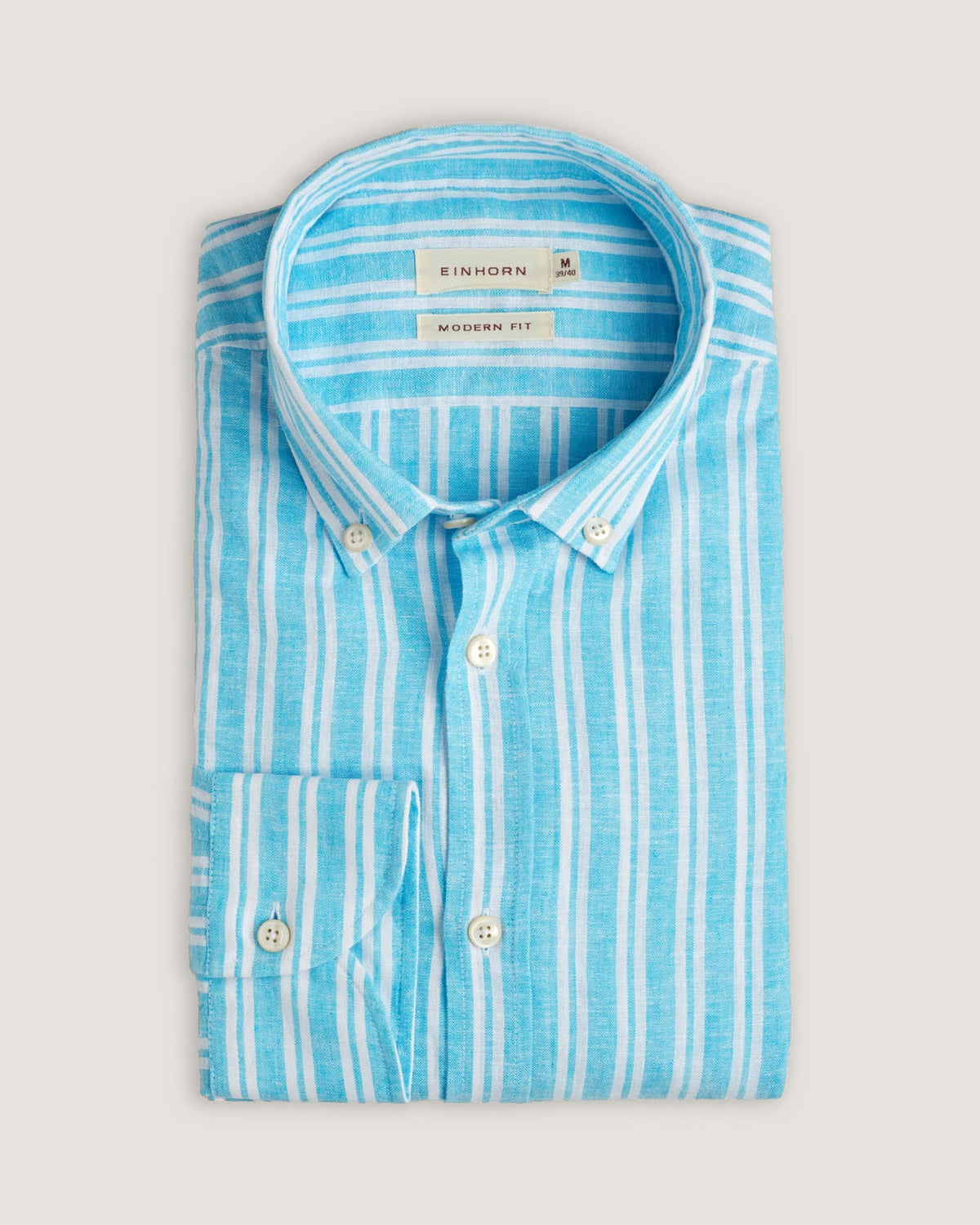 Leinenhemd Modern Fit Button Down Aqua Gestreift