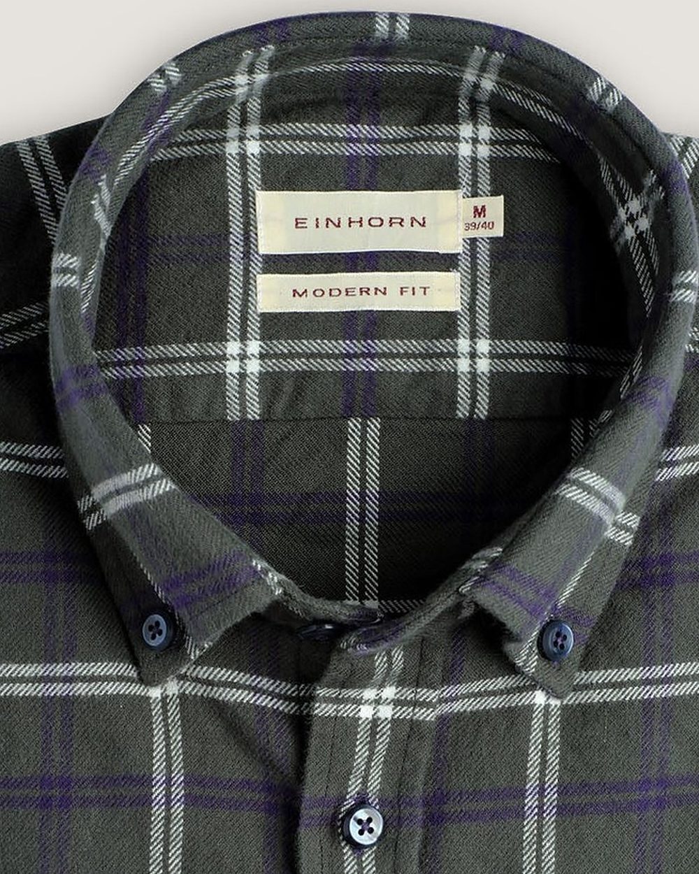 Flanellhemd Modern Fit Grün/Navy Kariert mit Brusttasche, Detail Kragen