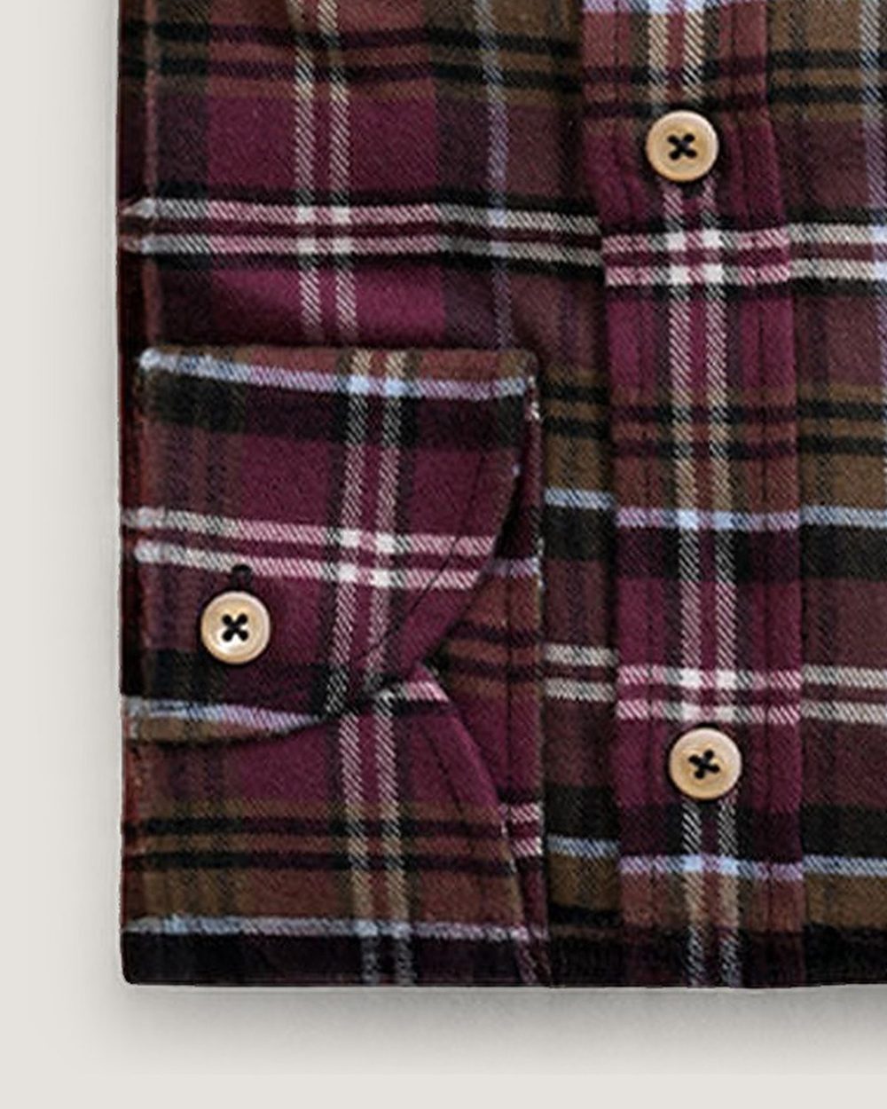 Flanellhemd Modern Fit Rot Kariert mit Kontrastbesatz, Detail Manschette und Stoff