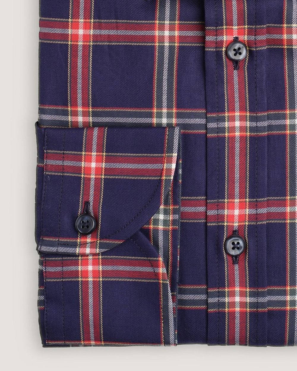 Flanellhemd Modern Fit Tartan Blau, Detail Manschette und Stoff