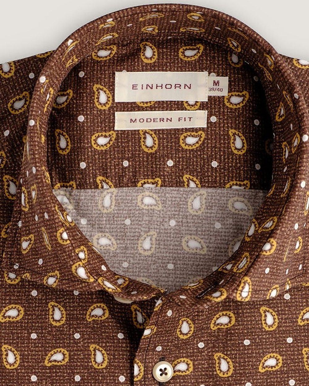 Hemd Modern Fit Paisley Braun, Detail Kragen