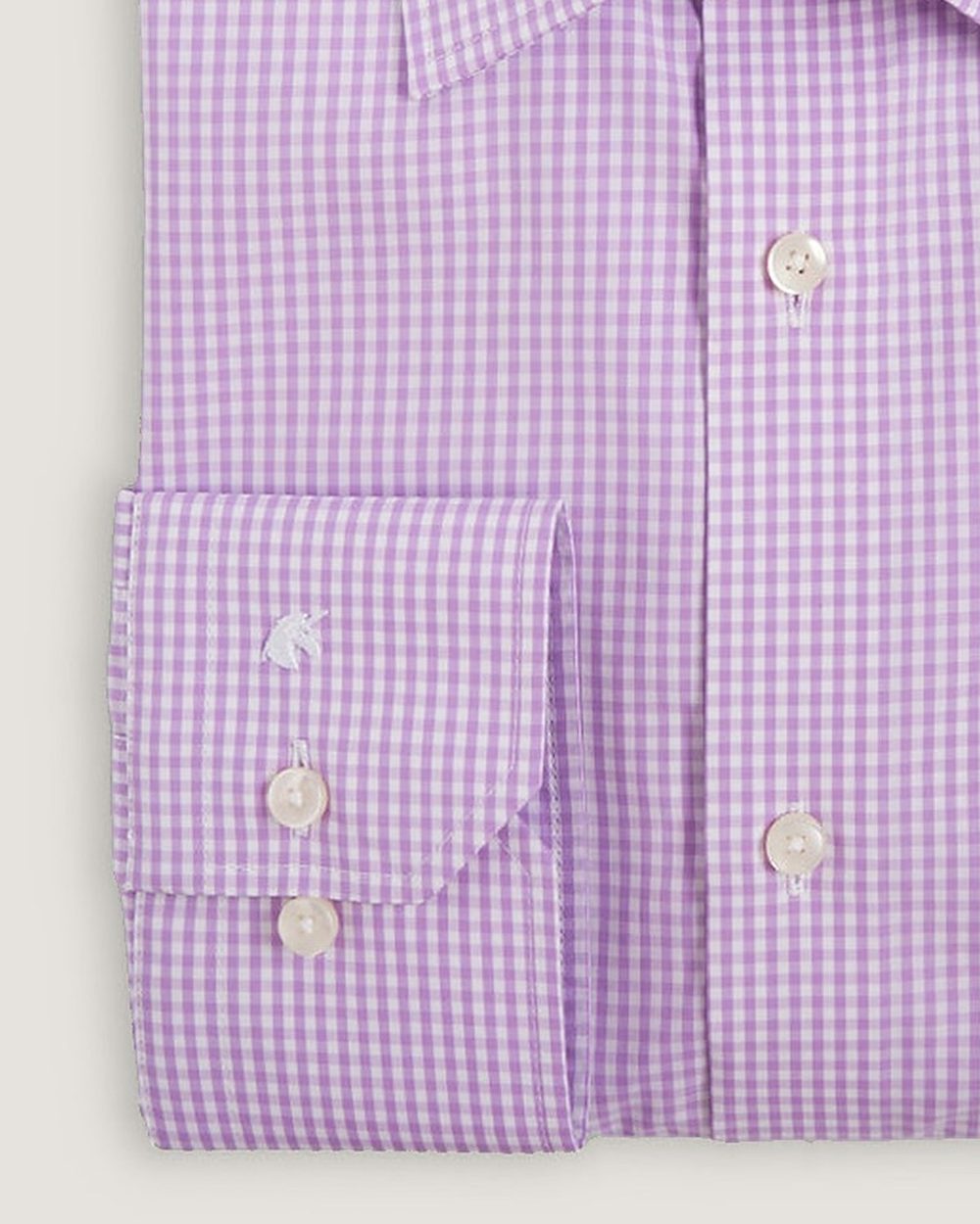 Hemd Modern Fit Easy Iron Lila Kariert, Detail Manschette und Stoff