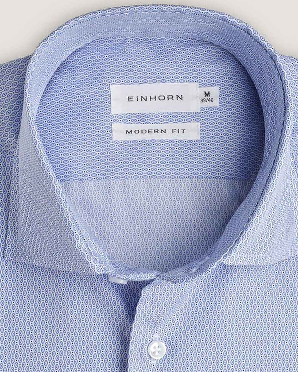 Hemd Modern Fit Gewaschen Blumenprint Blau/Weiss, Detail Kragen