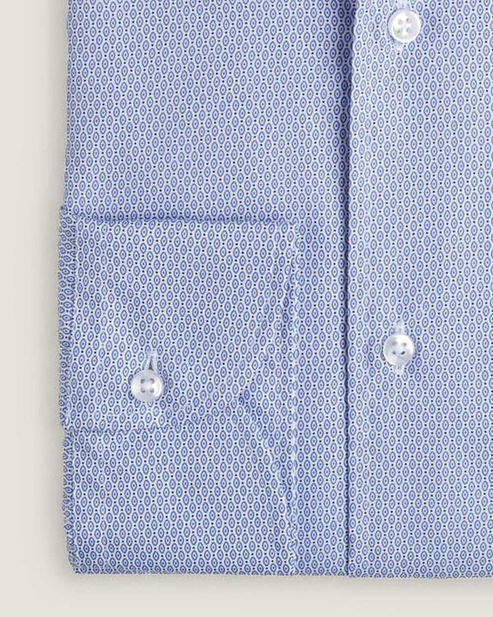 Hemd Modern Fit Gewaschen Blumenprint Blau/Weiss, Detail Manschette und Stoff