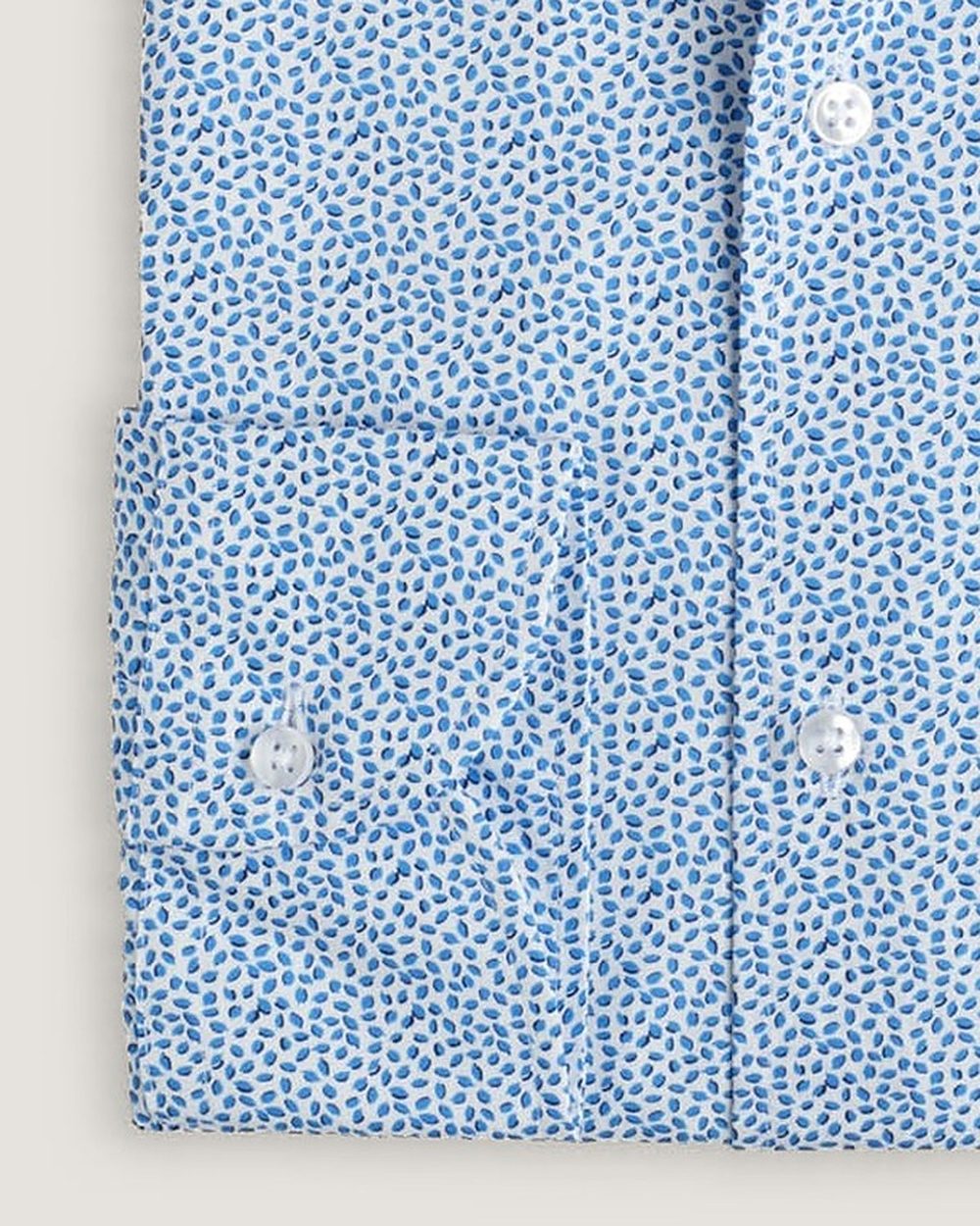 Hemd Modern Fit Gewaschen Print Blau/Weiss, Detail Manschette und Stoff