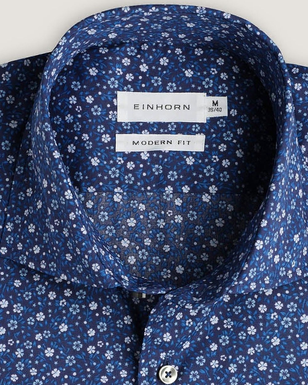 Hemd Modern Fit Gewaschen Blumenprint Navy/Blau, Detail Kragen