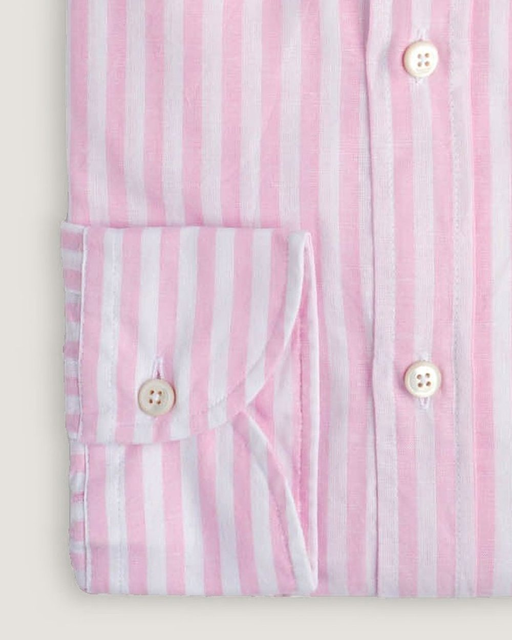 Leinenhemd Modern Fit Button Down Rosa Gestreift, Detail Manschette und Stoff