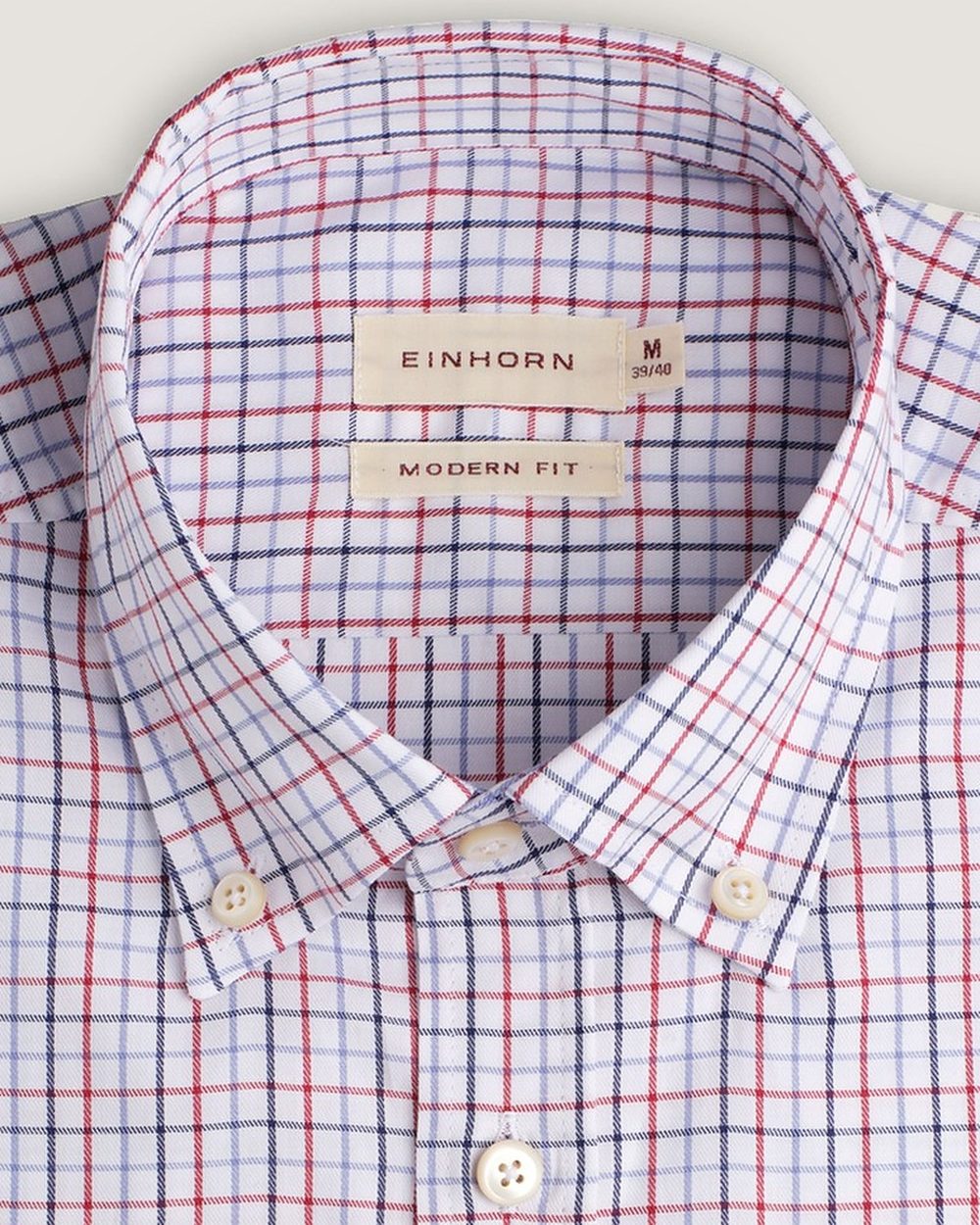Hemd Modern Fit Liniendesign Rot, Detail Kragen