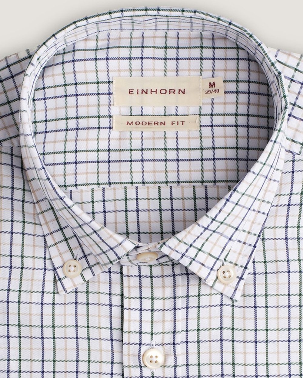 Hemd Modern Fit Twill Blau/Beige Kariert, Detail Kragen