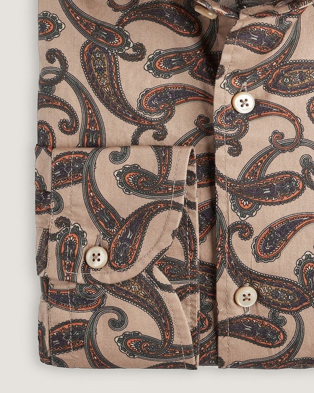 Hemd Modern Fit Paisley Beige, Detail Manschette und Stoff