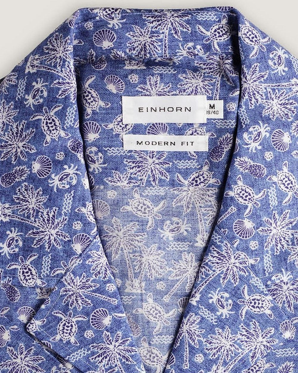 Resort-Hemd Gewaschen Print Blau/Navy, Detail Kragen