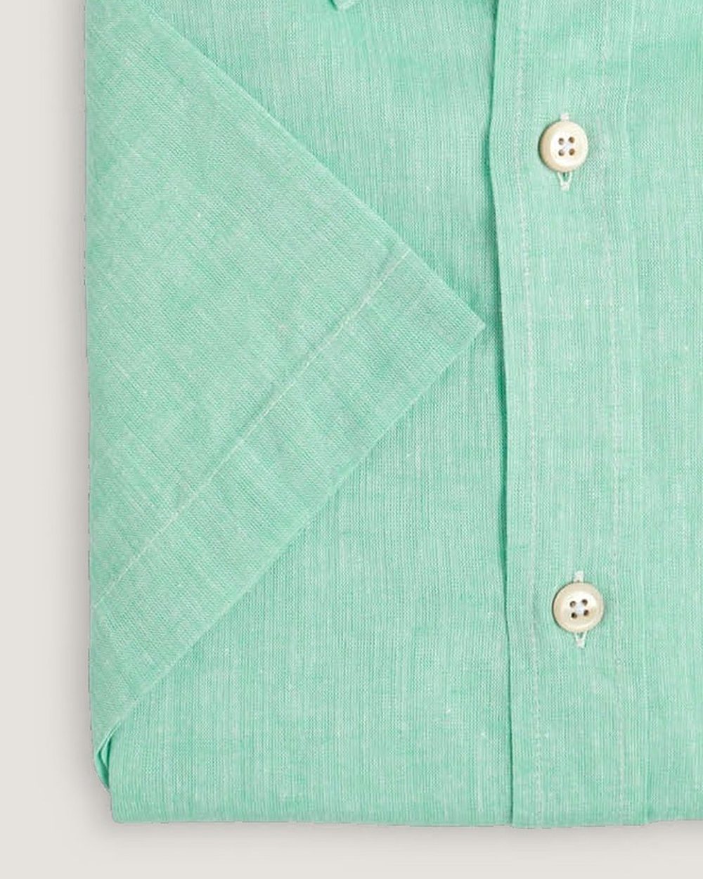 Kurzarm-Leinenhemd Modern Fit Button Down Grün, Detail Ärmel und Stoff