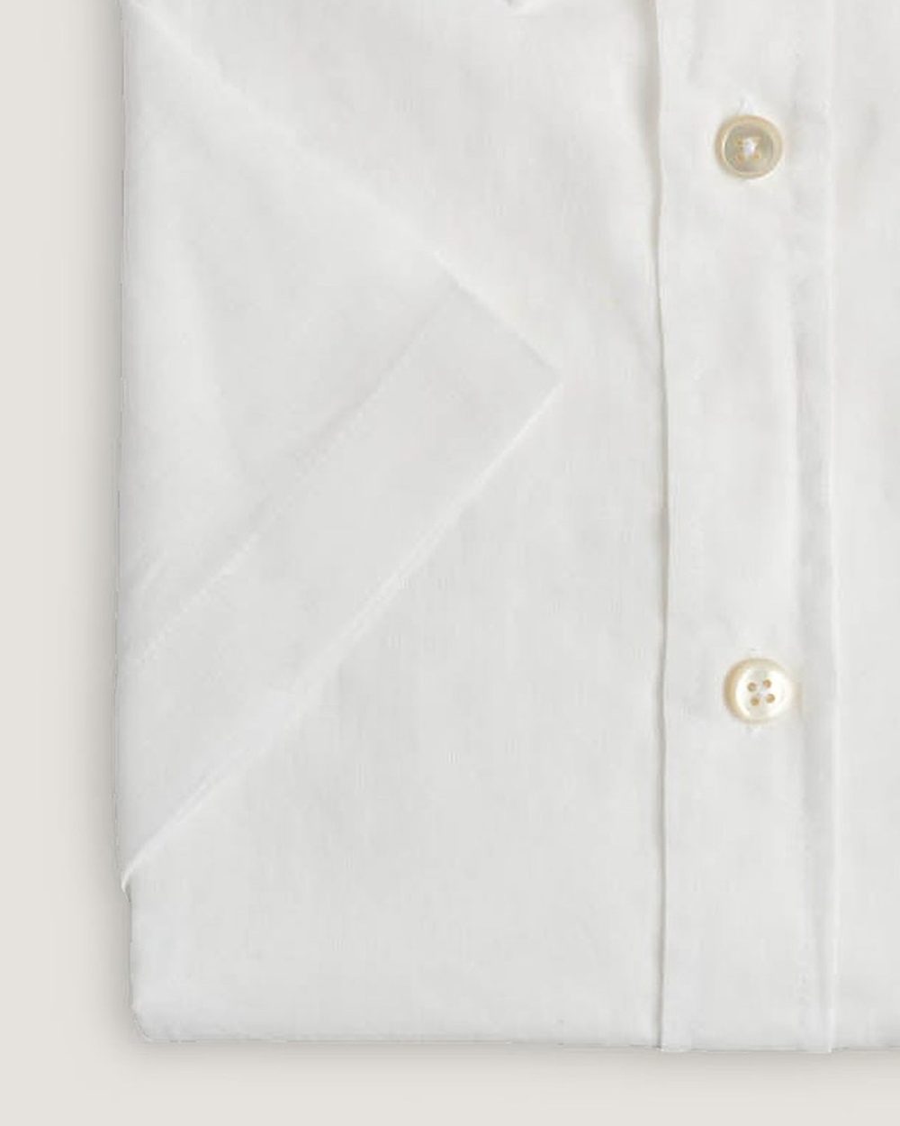 Kurzarm-Leinenhemd Modern Fit Button Down Weiss, Detail Ärmel und Stoff