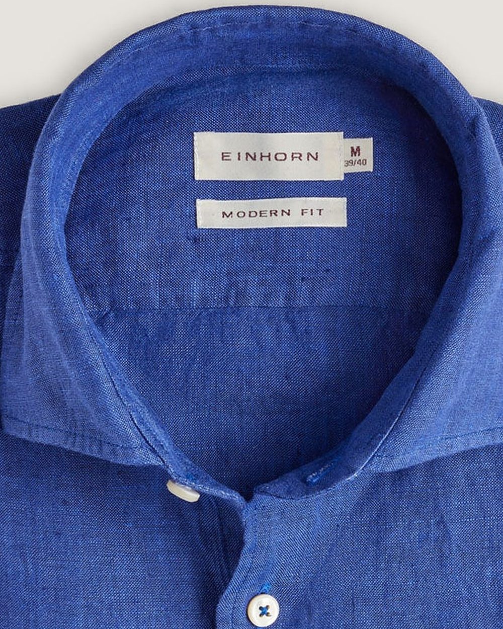 Leinenhemd Modern Fit Blau, Detail Kragen