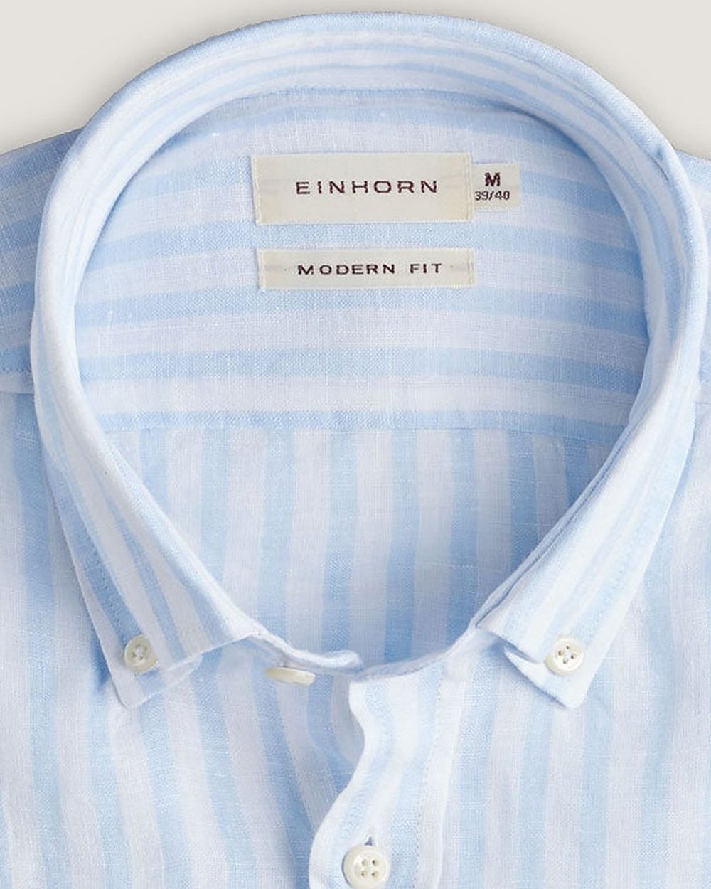 Leinenhemd Modern Fit Button Down Hellblau mit Brusttasche, Detail Kragen