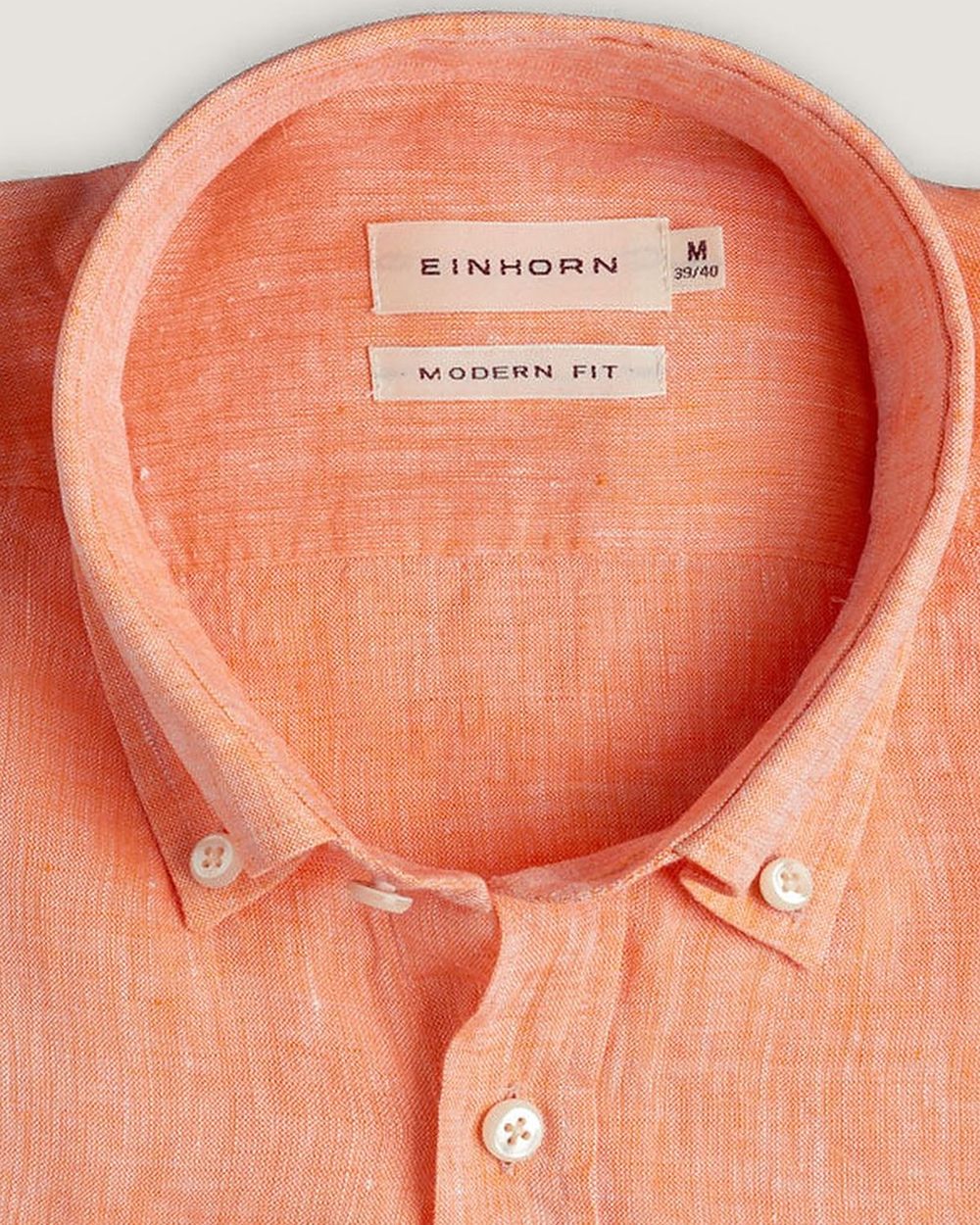 Leinenhemd Modern Fit Button Down Orange mit Brusttasche, Detail Kragen