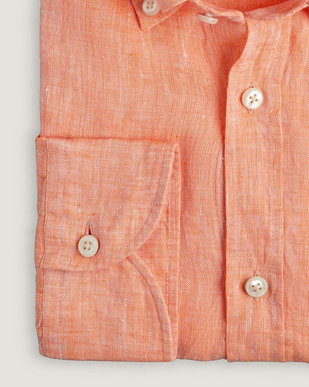 Leinenhemd Modern Fit Button Down Orange mit Brusttasche, Detail Manschette und Stoff